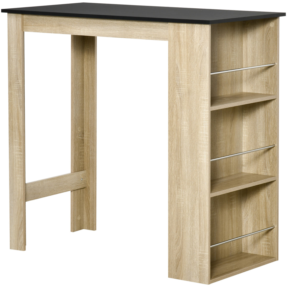 Table de bar table haute de cuisine mange-debout comptoir - dim. 112L x 57l x 106H cm - 3 étagères - aspect chêne clair noir-0