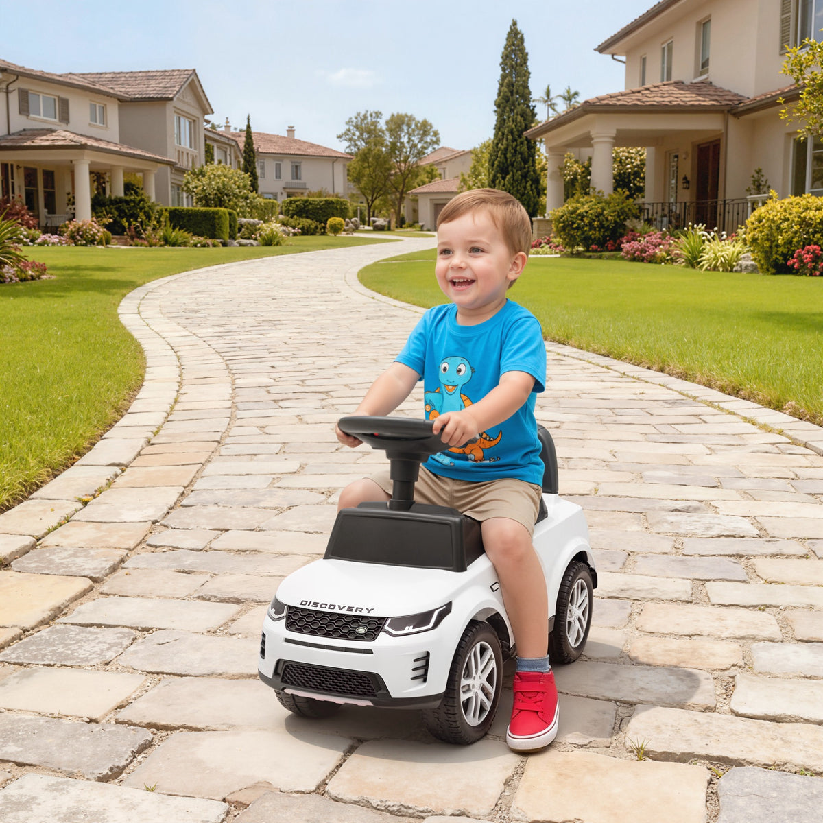 Porteur enfants voiture sous licence Land Rover, véhicule à pousser, klaxon, sons de moteur, rangement sous siège, blanc-9