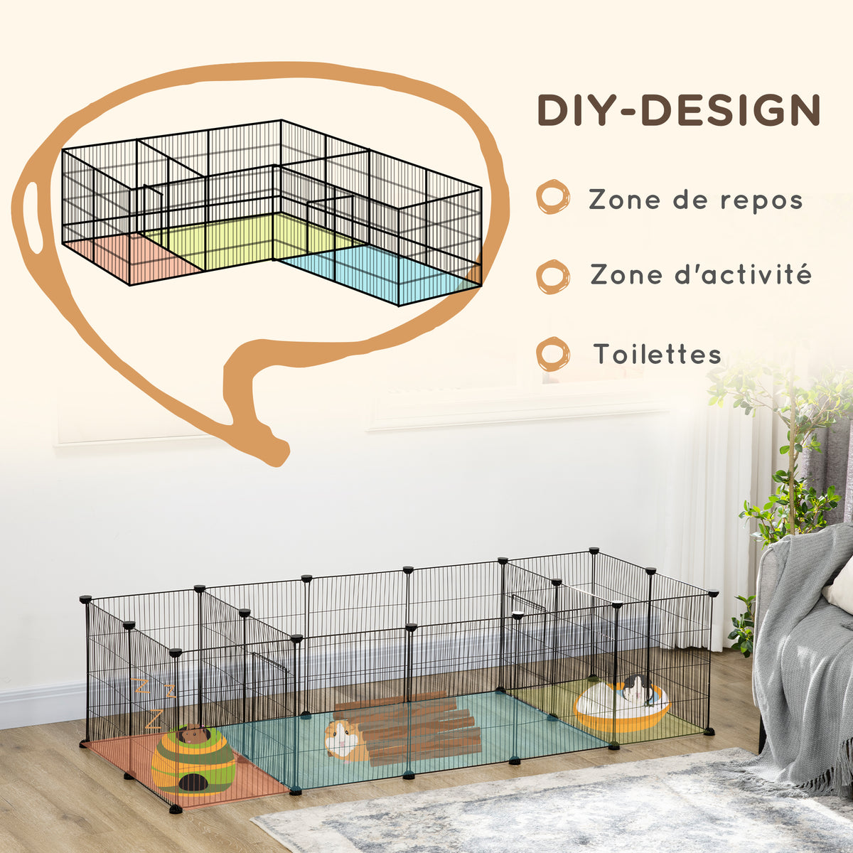 Lot de 2 enclos parc modulable pour petits animaux lapins rongeurs chiots 36 panneaux en fil d'acier 4 portes noir-4