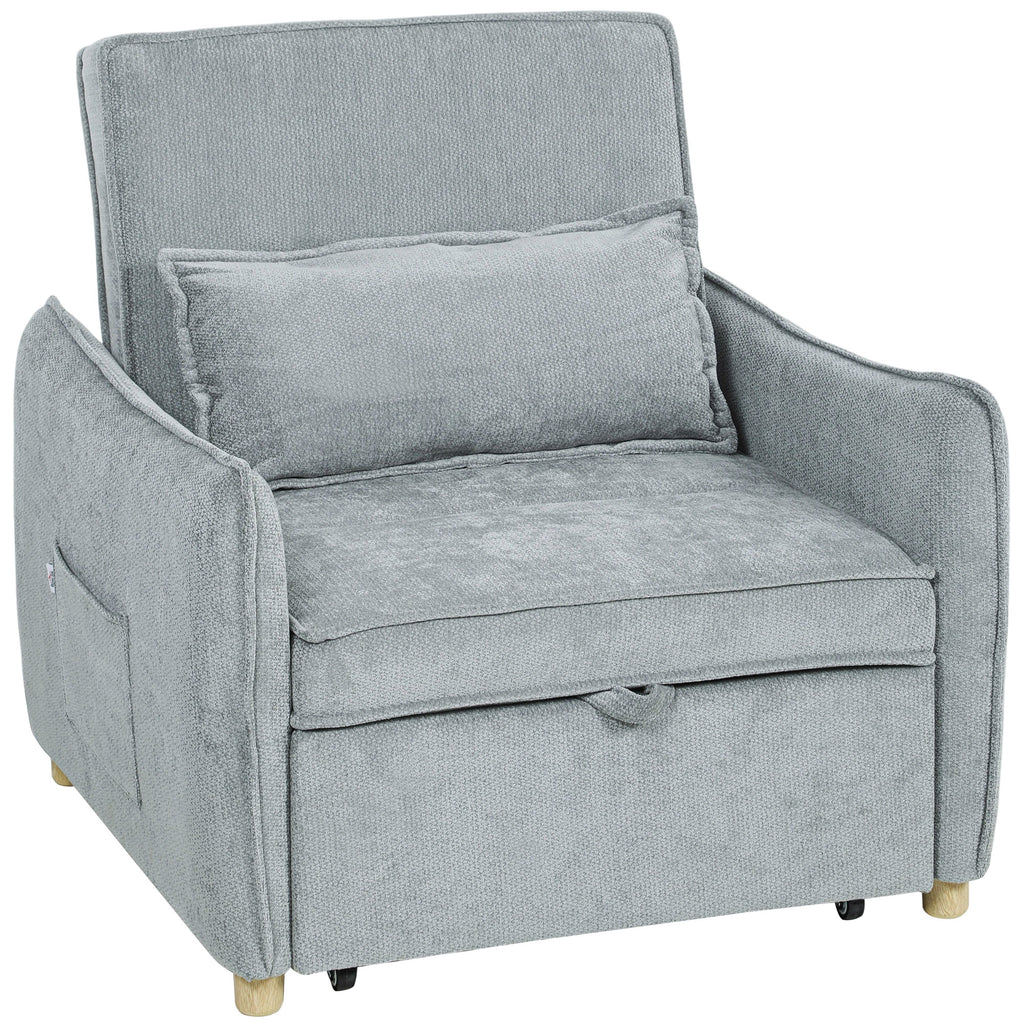 Fauteuil convertible 1 place 3 en 1, fauteuil-lit clic-clac en chenille, assise large dossier réglable, 88x84x87cm, gris-0
