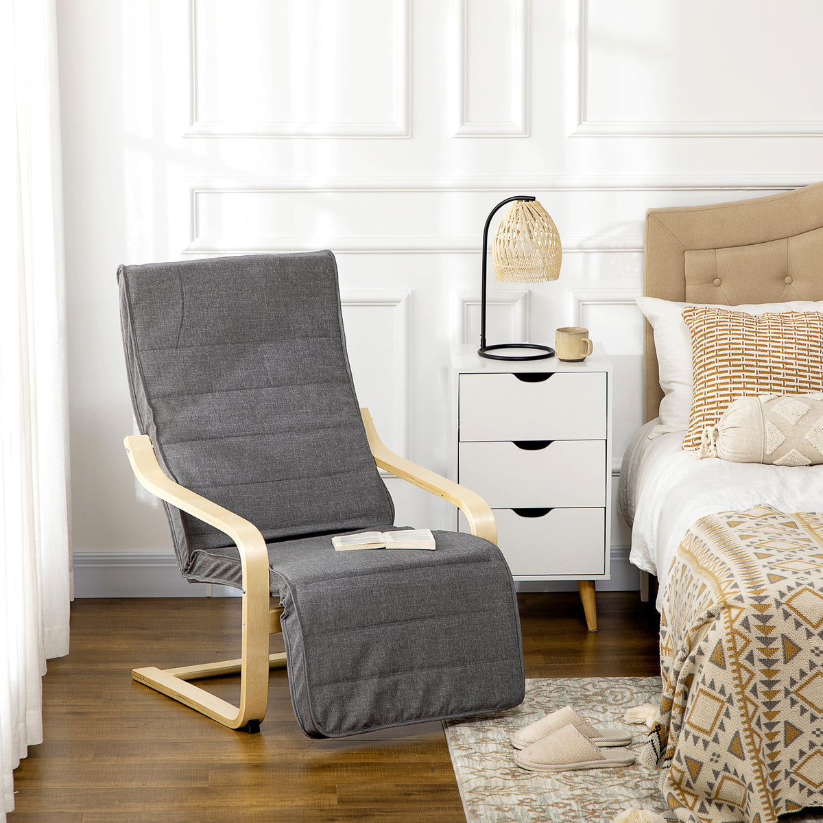 Fauteuil Luxe Confort et Relaxation avec Repose-Pied réglable déhoussable 94 x 66,5 x 100 cm cm Bois Massif Gris-1