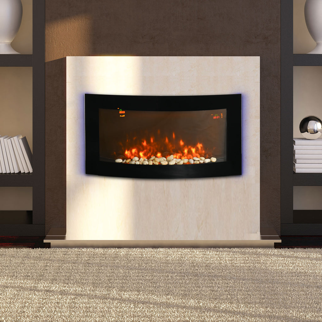 Cheminée électrique Murale éclairages latéraux LED Design Avant-gardiste Affichage LED avec télécommande et minuterie 1000/2000 W luminosité réglable Noir-1