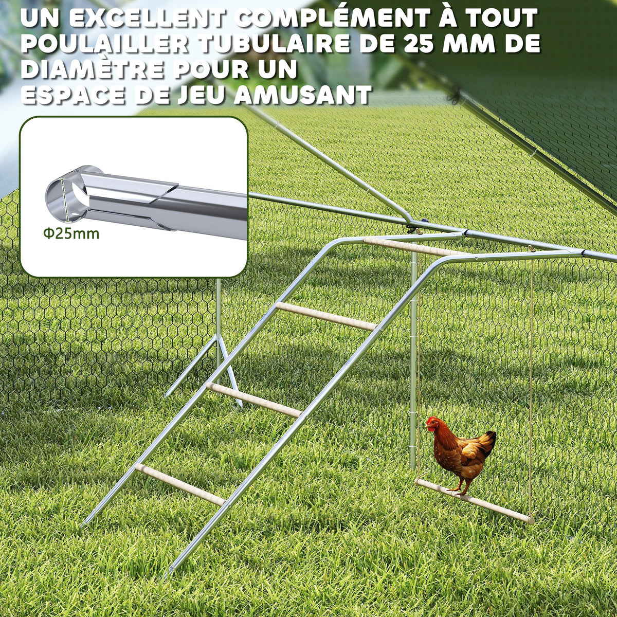 Perchoir pour poules à 5 niveaux en bois de pin et acier, échelle balançoire, 82 x 150 x 110 cm, argent-4