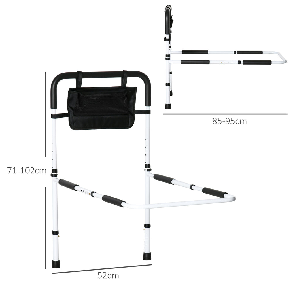 Barre d'appui lit sur pieds protection réglable 5 hauteurs pochette rangement 52 x 85-95 x 71-102 cm blanc noir-2