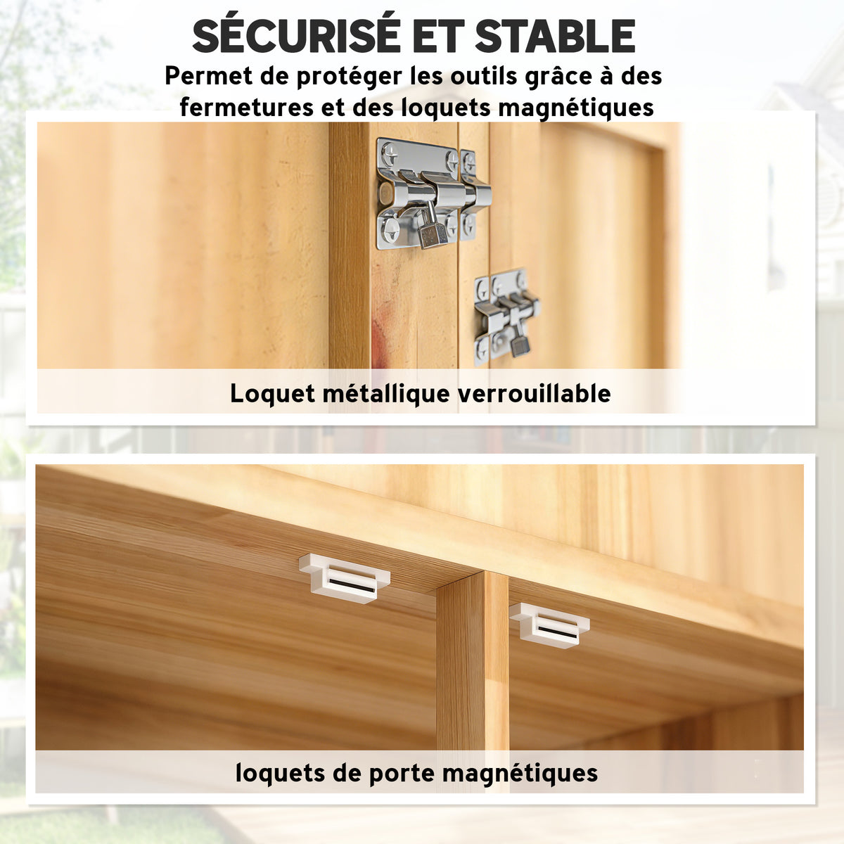 Armoire de Jardin en Bois Abri à Outils Rangement Extérieur Toit en Pointe en Asphalte 82x50x190cm Bois Naturel-7