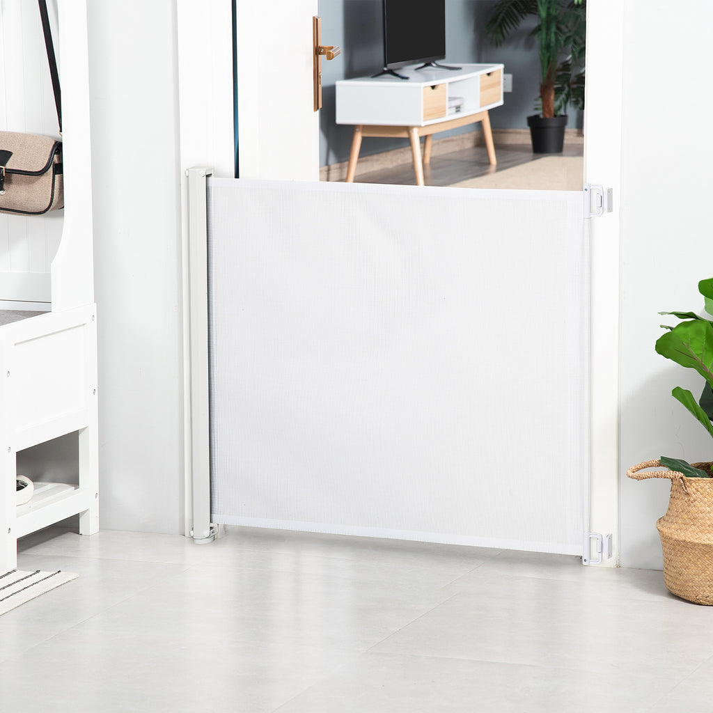 Barrière de sécurité chien barrière rétractable automatique barrière escaliers couloirs portes 115 x 82,5 m teslin acier blanc-9