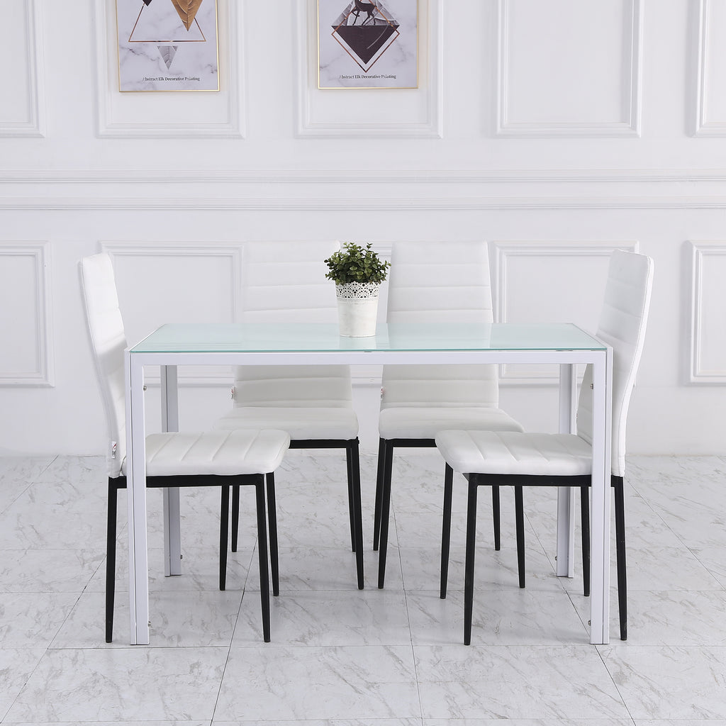 Lot de 4 chaises de salle à manger chaises de cuisine avec dossier haut pieds en métal et tissu en lin 41x50x97cm blanc-8