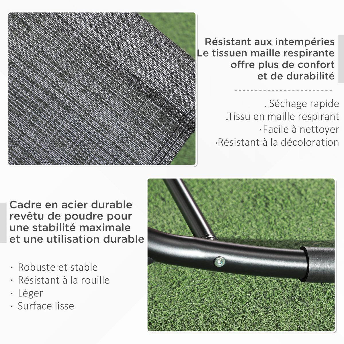 Chaise longue à bascule avec tétière utilisation extérieure intérieure gris chiné-5