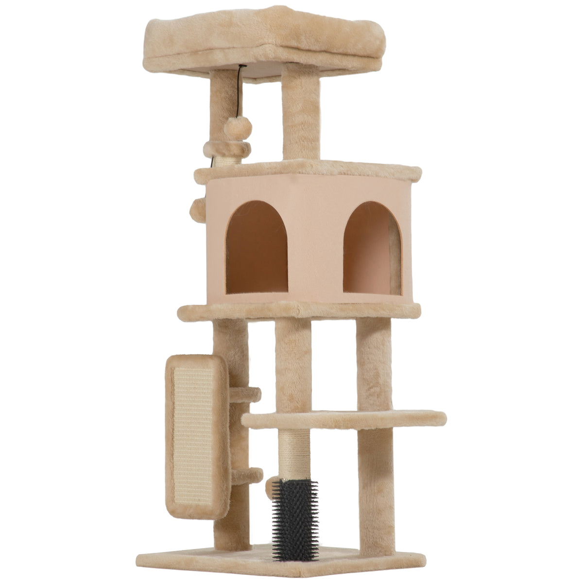 Arbre à Chat, Tour de Jeux, Hauteur de 104 cm, avec Lit, Maison, Brosse de Toilettage, 44l x 34P x 104H cm, Beige-0