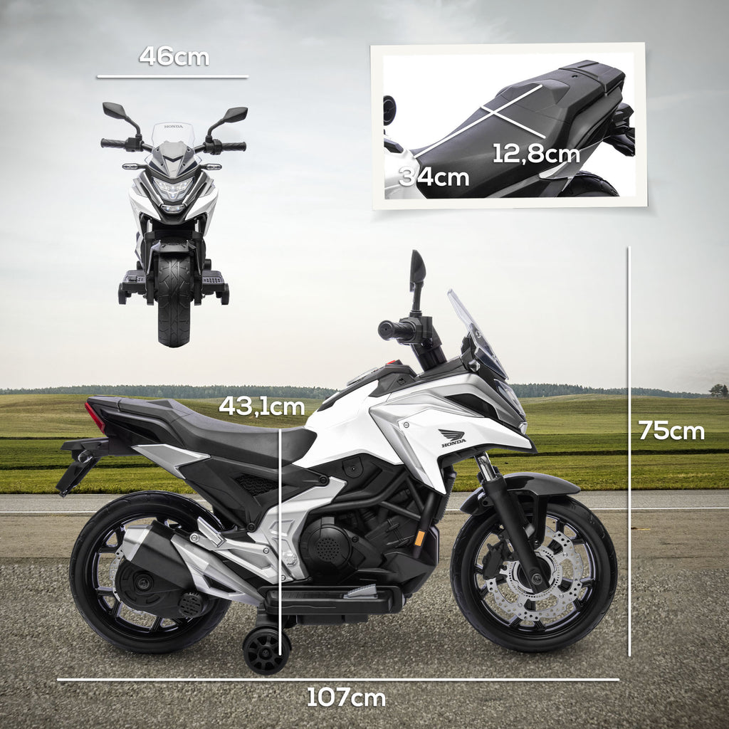 Moto électrique pour enfants moto porteur Honda pour enfants 3 à 6 ans avec musique, phares blanc-2