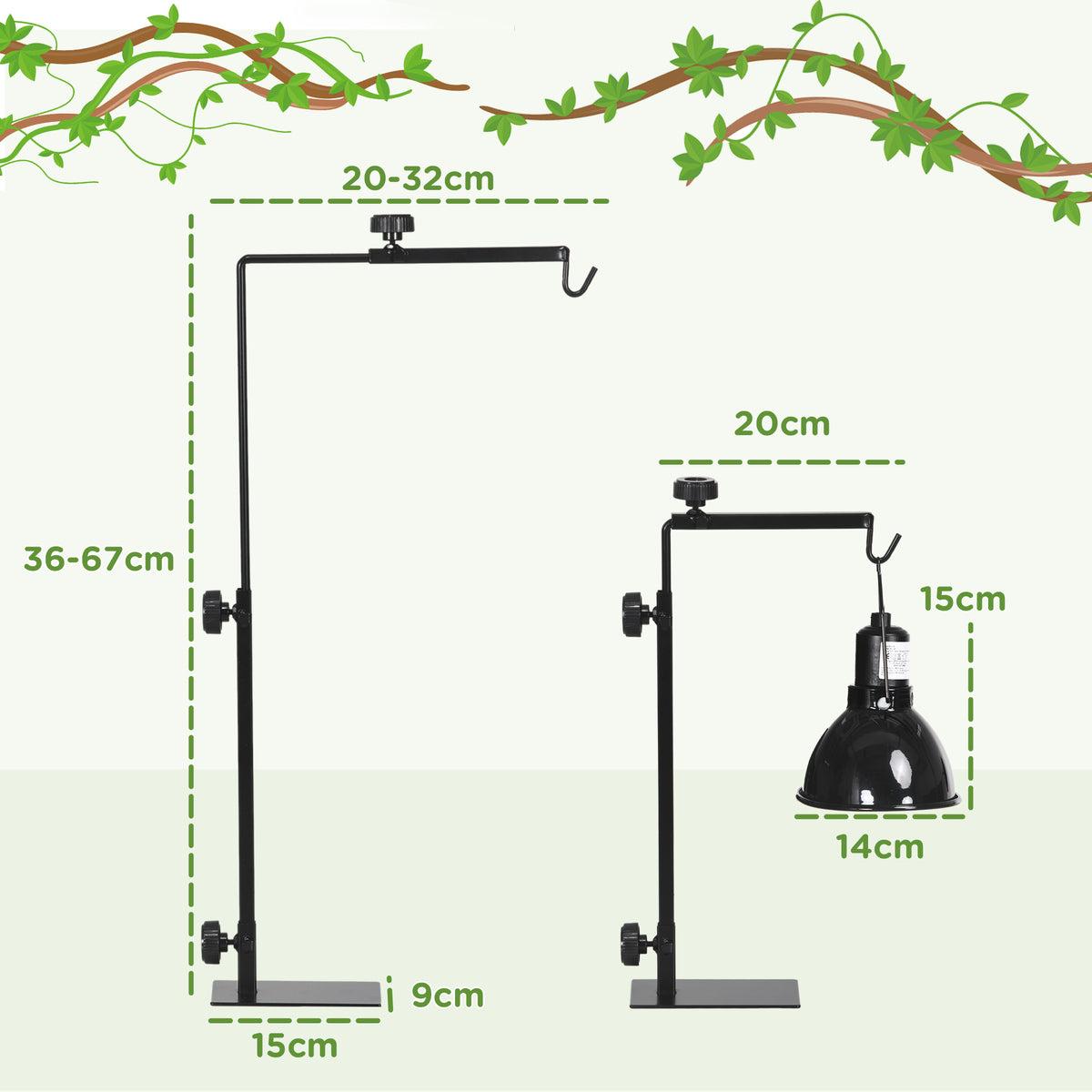 Support de lampe chauffante pour reptiles hauteur et largeur réglables pour amphibiens base en acier 32 x 9 x 67 cm noir-2