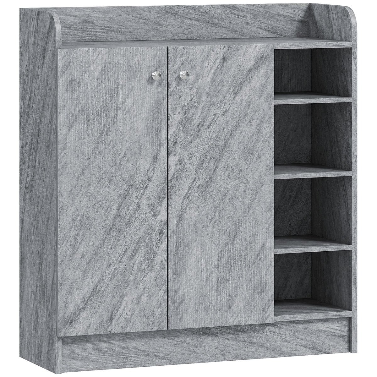 Meuble de rangement à chaussures pour entrée avec 4 compartiments ouverts et placard double porte - étagère réglable-0
