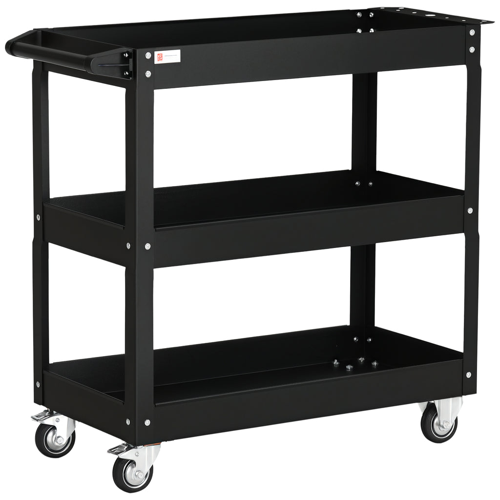 Chariot desserte d'atelier acier 3 plateaux sur roulettes avec poignée charge max. 150 kg 83 x 35,3 x 76 cm acier noir-0
