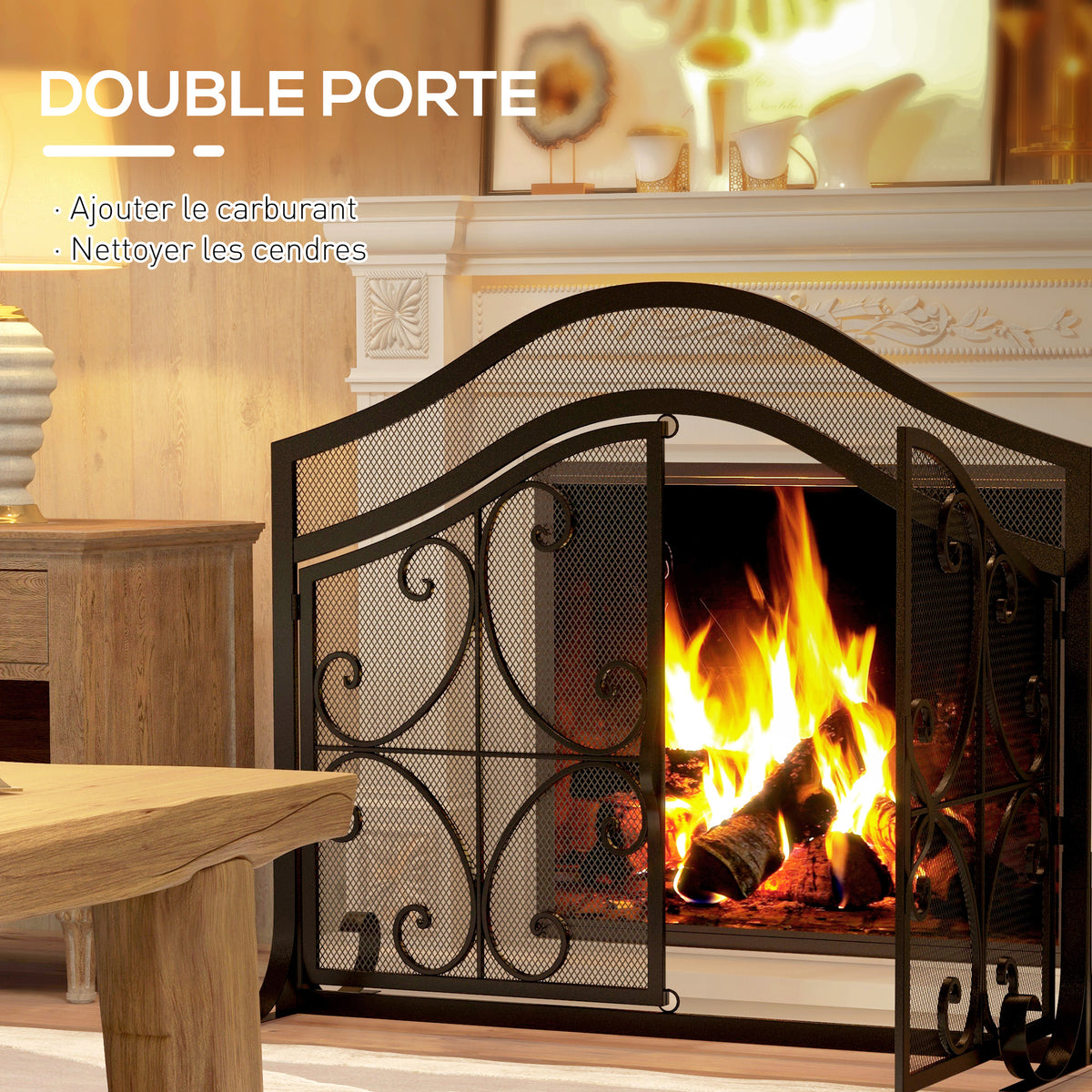 Grille de protection pour cheminée panneau unique en maille d'acier 105 x 40 x 80,5 cm noir-4