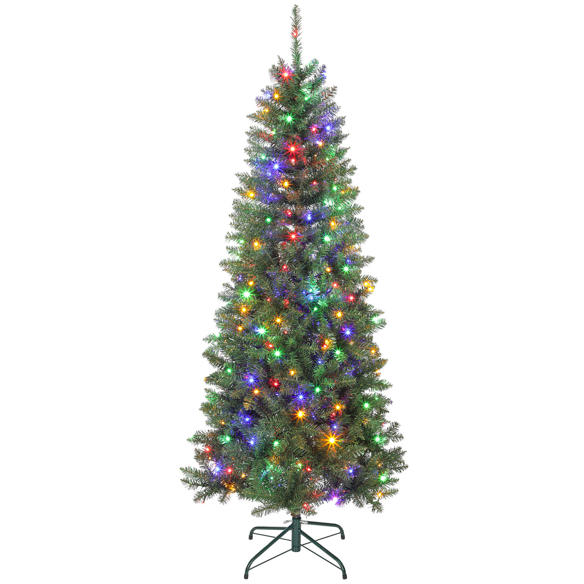 Sapin de Noël artificiel 180 cm, arbre de Noël fin avec 250 lumières, 899 pointes, support en métal pliable, vert-0