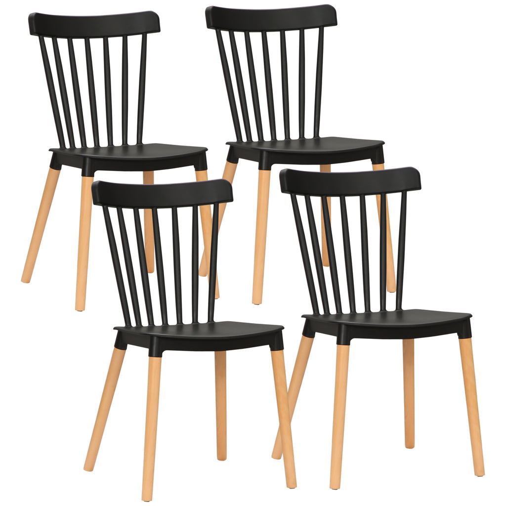 Lot de 4 chaises style scandinave dossier haut assise en polypropylène pieds en hêtre 48 x 52,5 x 83 cm noir-0