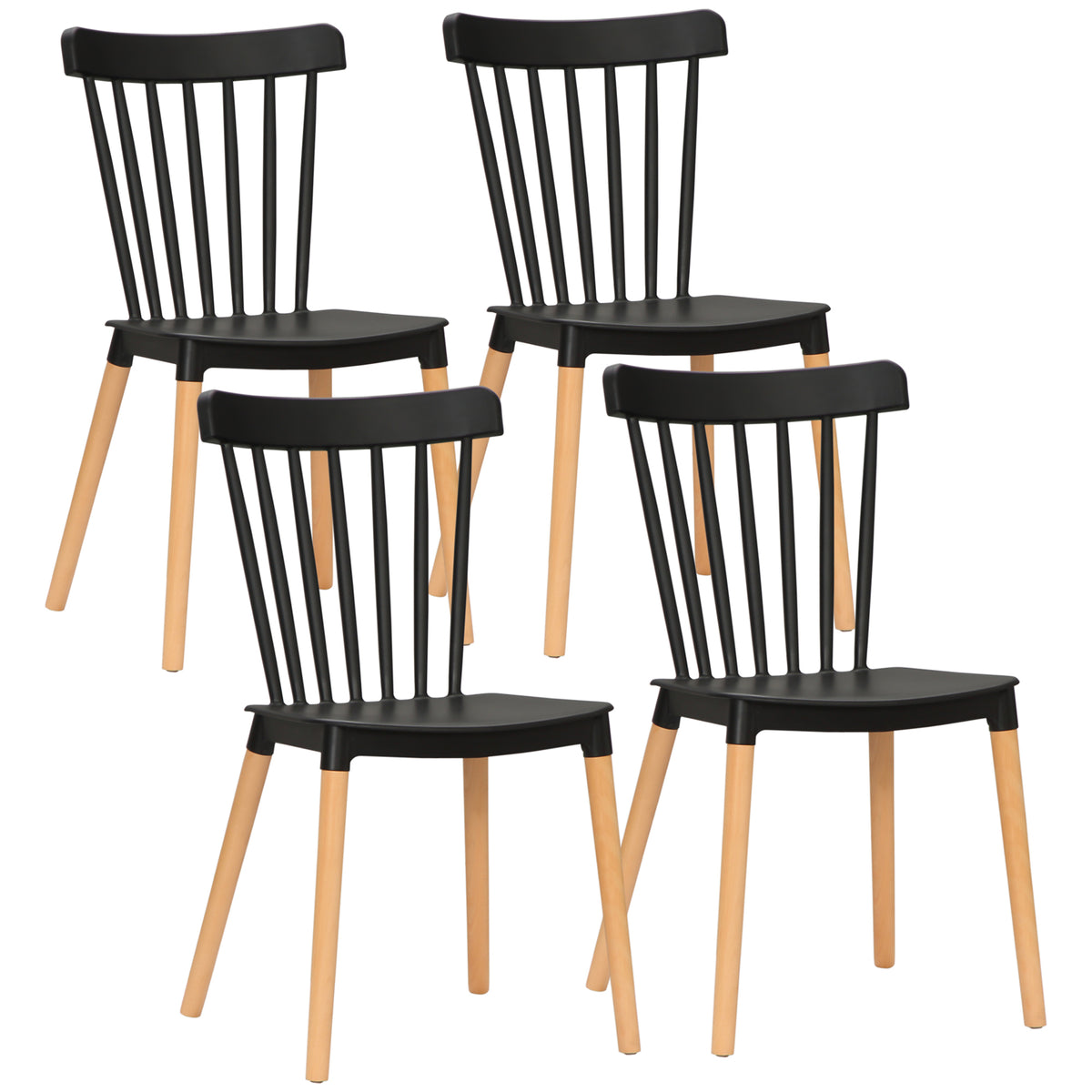 Lot de 4 chaises style scandinave dossier haut assise en polypropylène pieds en hêtre 48 x 52,5 x 83 cm noir-0
