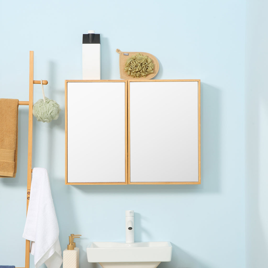 Armoire murale de salle de bain avec miroirs et 2 portes en bambou 65,2 x 14 x 50 cm-6