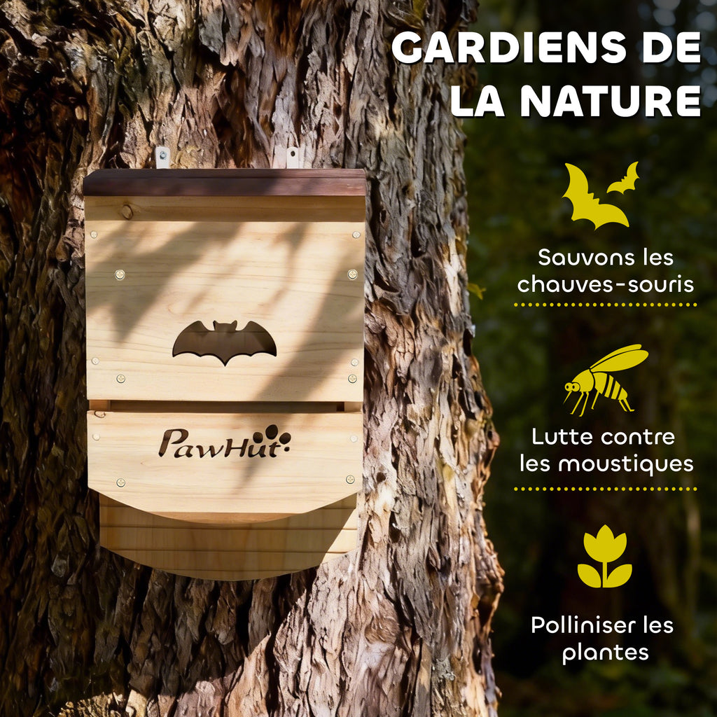 Lot de 3 Nichoirs Chauve Souris en Bois abri à chauves-souris avec Plateforme Rainurée 23 x 9,5 x 36,5 cm bois naturel-5