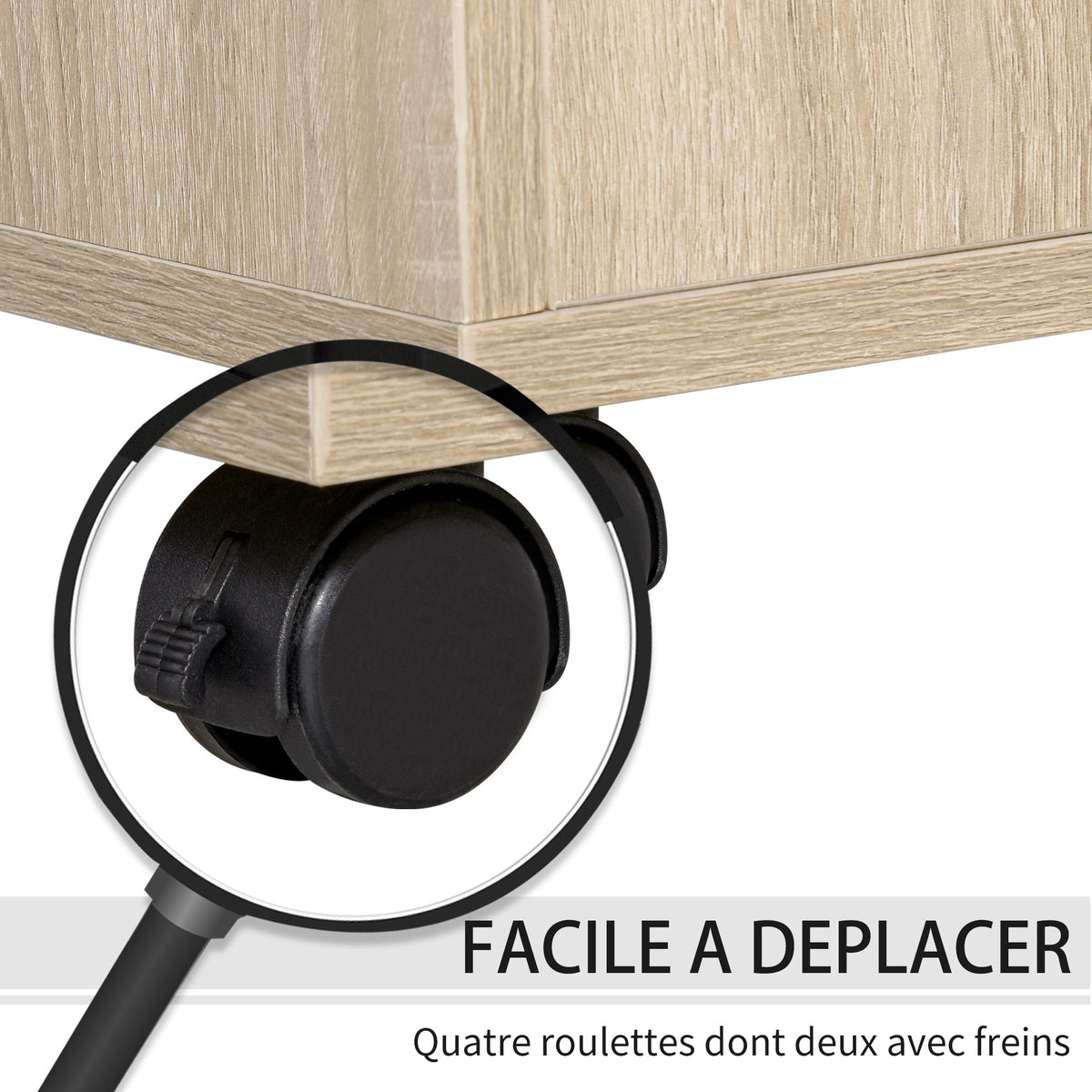 Support d'imprimante - Caisson d'organisation de Bureau Roulant - Dim. 80l x 40P x 72H cm en Bois Chêne clair-5