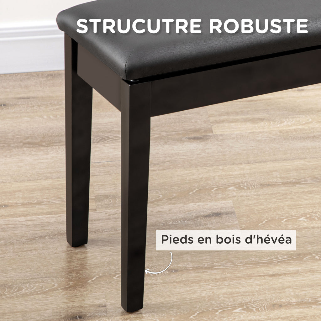 Banc pour piano avec assise rembourrée pieds en bois massif revêtement synthétique 75 x 35 x 49 noir-4