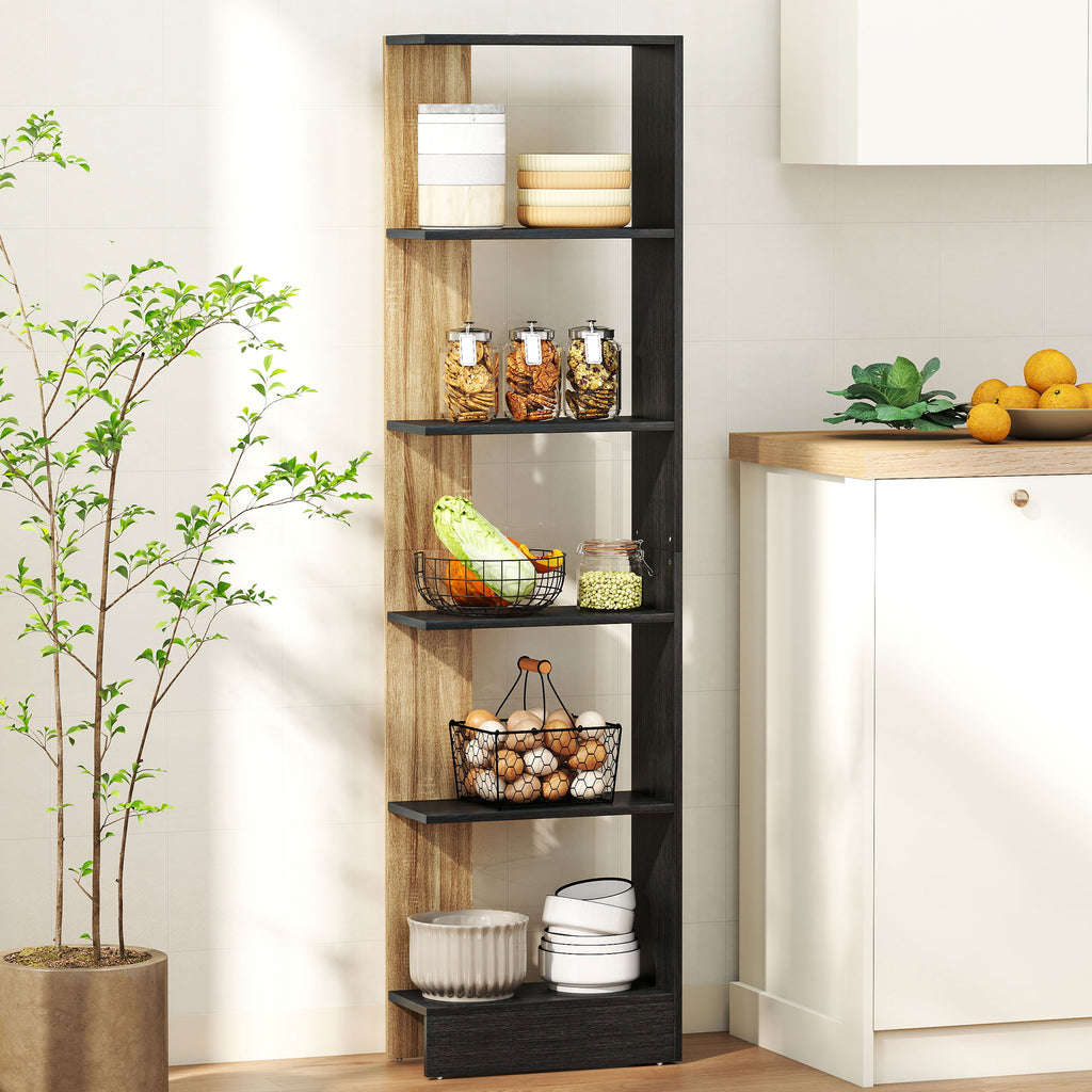 Bibliothèque Étagère de Rangement avec 5 Compartiments Ouverts 45 x 21 x 170 cm Noir et Chêne-6