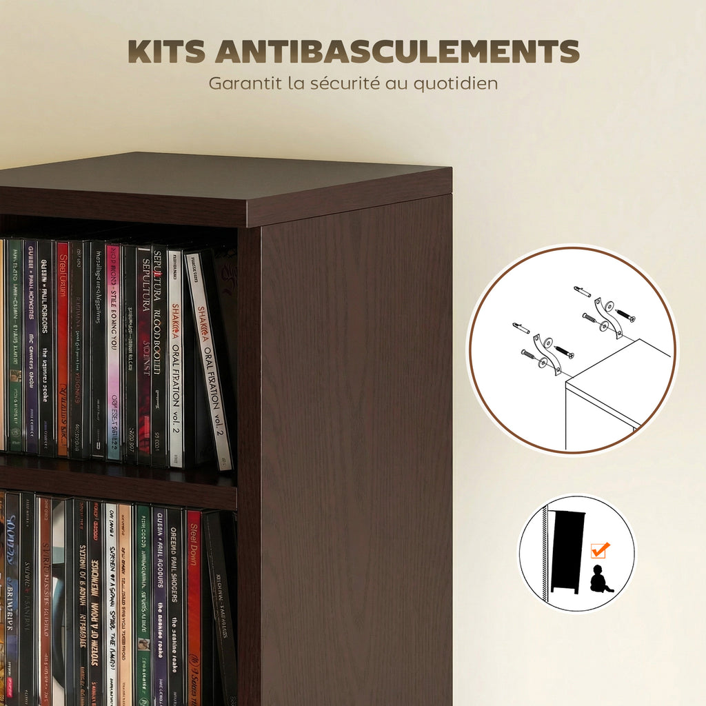 Lot de 2 étagères colonnes armoire de rangement CD-DVD 12 compartiments 21 x 22,5 x 88,5 cm capacité 204 CD marron-6
