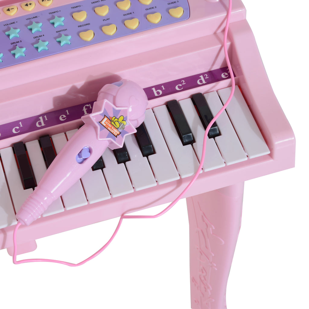 Piano à Queue électronique 37 Touches Multifonctions avec Micro Haut Parleur Rose-8