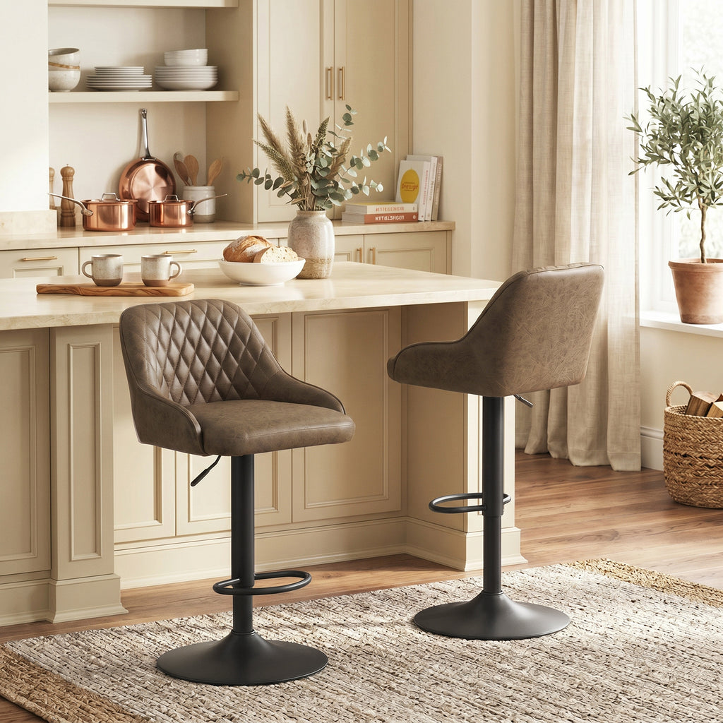 Lot de 2 Tabourets de Bar, Tabourets Hauts Cuisine avec Siège Pivotant et Hauteur Réglable, Marron Foncé-7