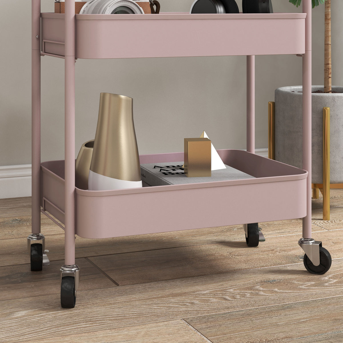 Desserte chariot de rangement en acier chariot de service à roulettes 3 plateaux ajourés 45 x 30,6 x 79 cm rose-8