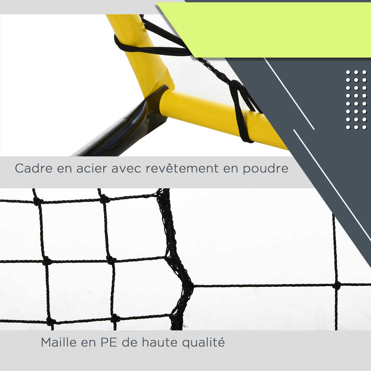 Filet de rebond de football, 184L x 123H cm, rebondisseur de football, 5 angles réglables de 60° à 90°,  jaune et noir-3