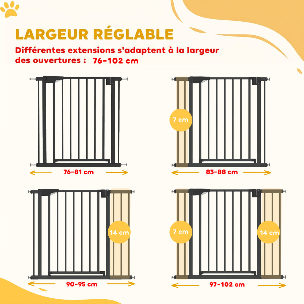 Barrière de sécurité pour chiens et bébés 76 à 102 cm avec extension fixation par pression sans perçage blanc-3