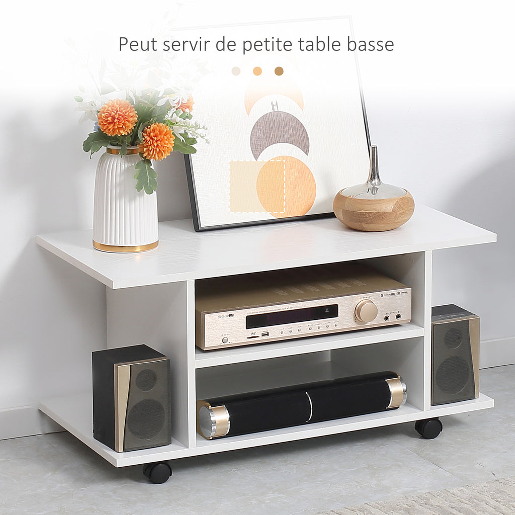 Meuble TV avec Roulettes 80 cm, Meuble Télé pour Téléviseur jusqu'à 42 Pouces avec Étagères Ouvertes, Style Moderne, Banc TV pour Salon, Chambre, Blanc-6