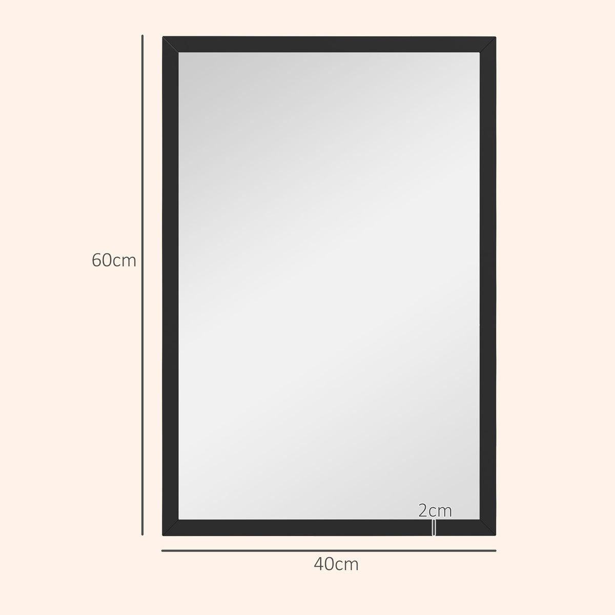 Miroir mural rectangulaire 60 x 40 cm, cadre en bois noir, idéal pour la salle de bain, salon ou chambre-2