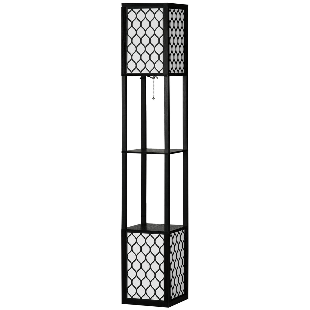 Lampadaire étagère 2 lampes 2 étagères 4 niveaux MDF noir motif nid d'abeille 26 x 26 x 156 cm noir-0