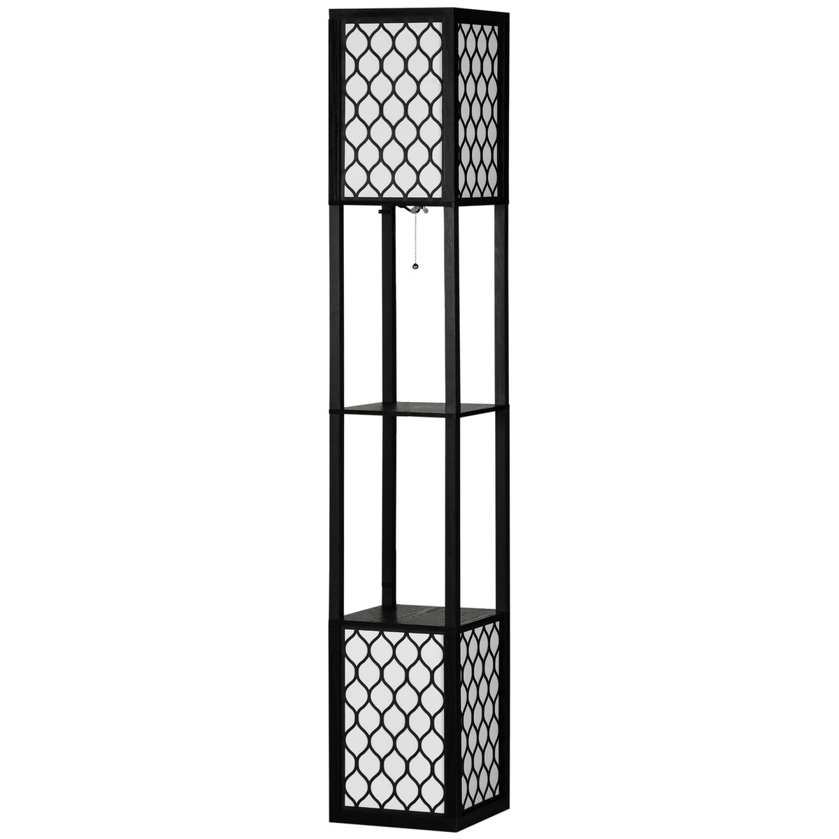 Lampadaire étagère 2 lampes 2 étagères 4 niveaux MDF noir motif nid d'abeille 26 x 26 x 156 cm noir-0
