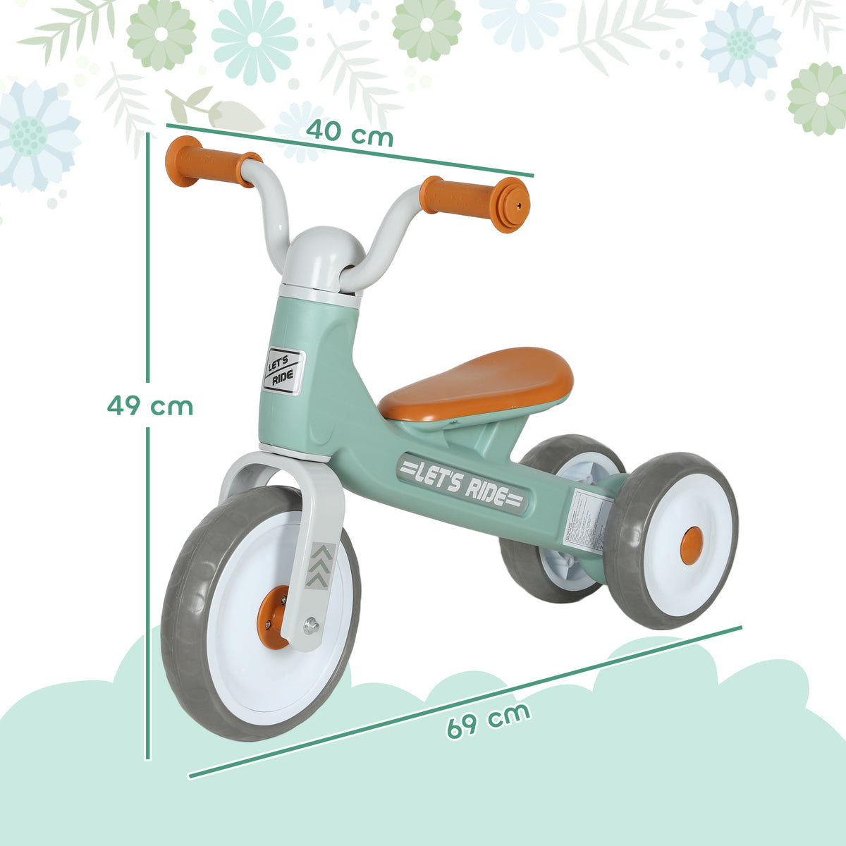 Draisienne bébé 1-3 ans jusqu'à 20 kg, vélo enfants sans pédale, 3 roues silencieuses, 69 x 40 x 49 cm, vert-2