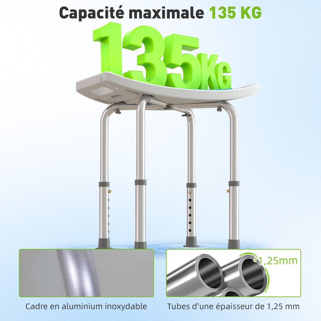 Siège de Douche réglable en Hauteur Tabouret de Douche Ergonomique Pieds antidérapants Charge Max. 135 Kg alu HDPE Blanc Bleu-3