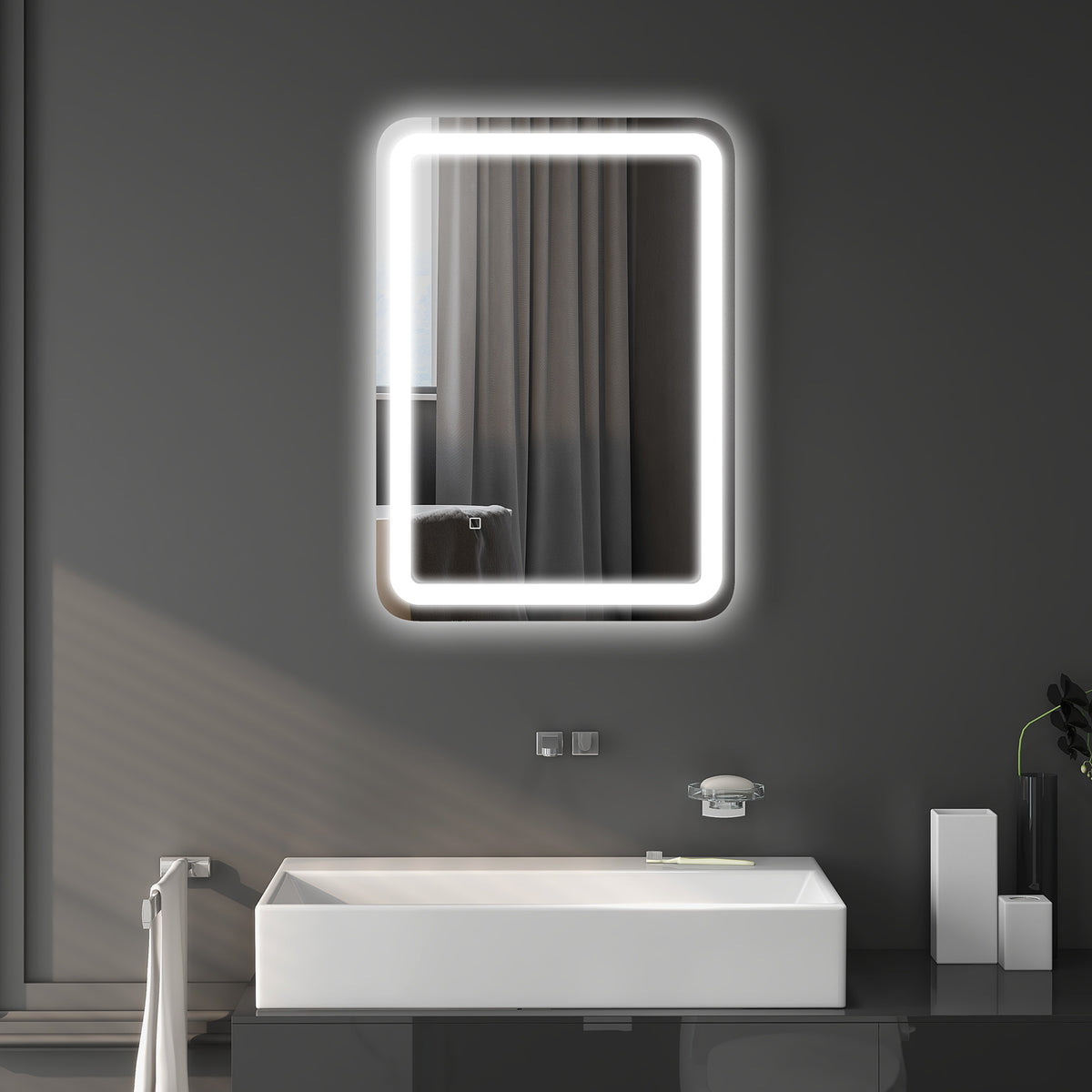 Miroir de salle de bain rectangulaire LED fonction anti-buée luminosité réglable fonction mémoire 70 x 50 cm argent-9
