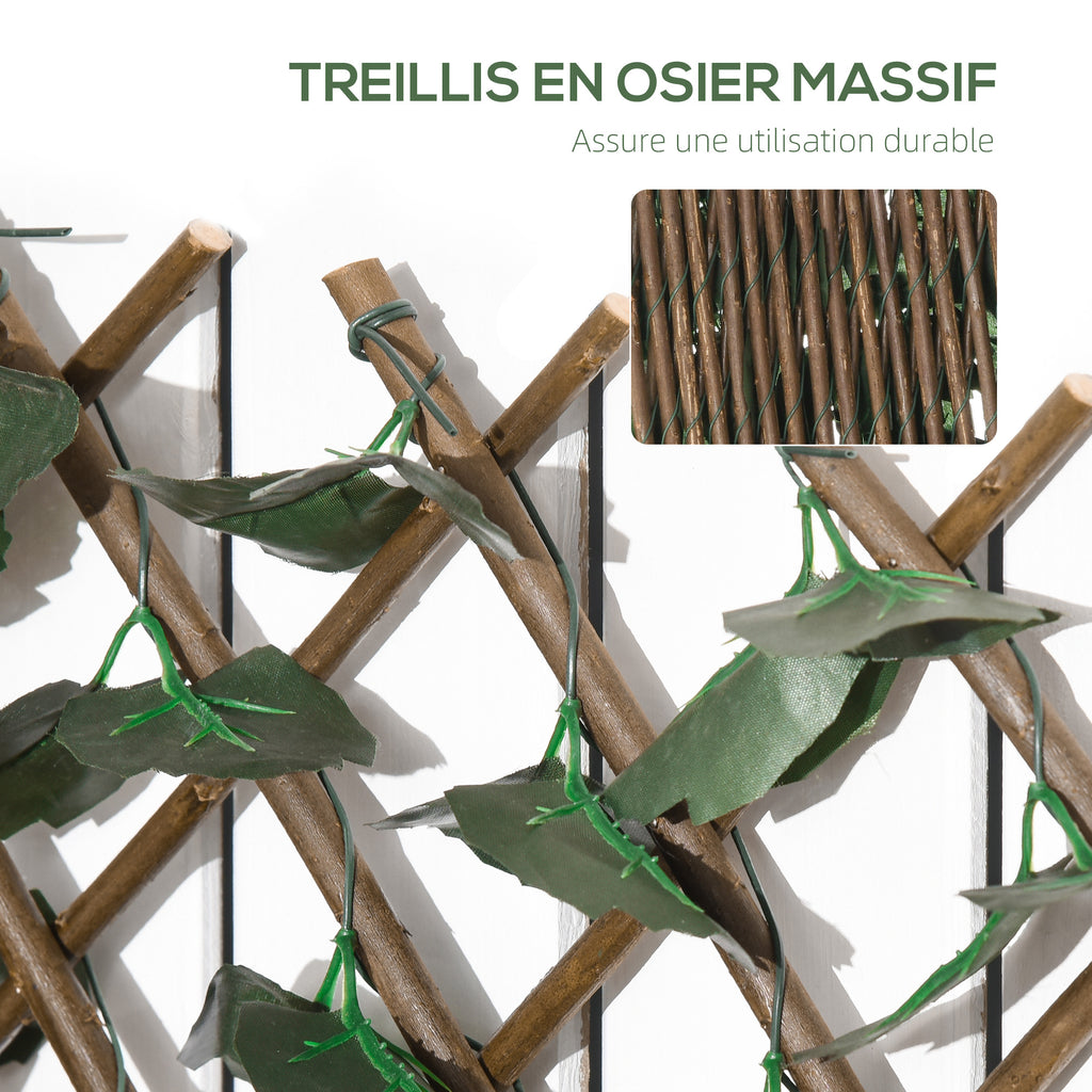 Haie artificielle feuilles murale brise-vue 2 panneaux longueur ajustable 295 x 70 cm treillis extensible en PE vert-5