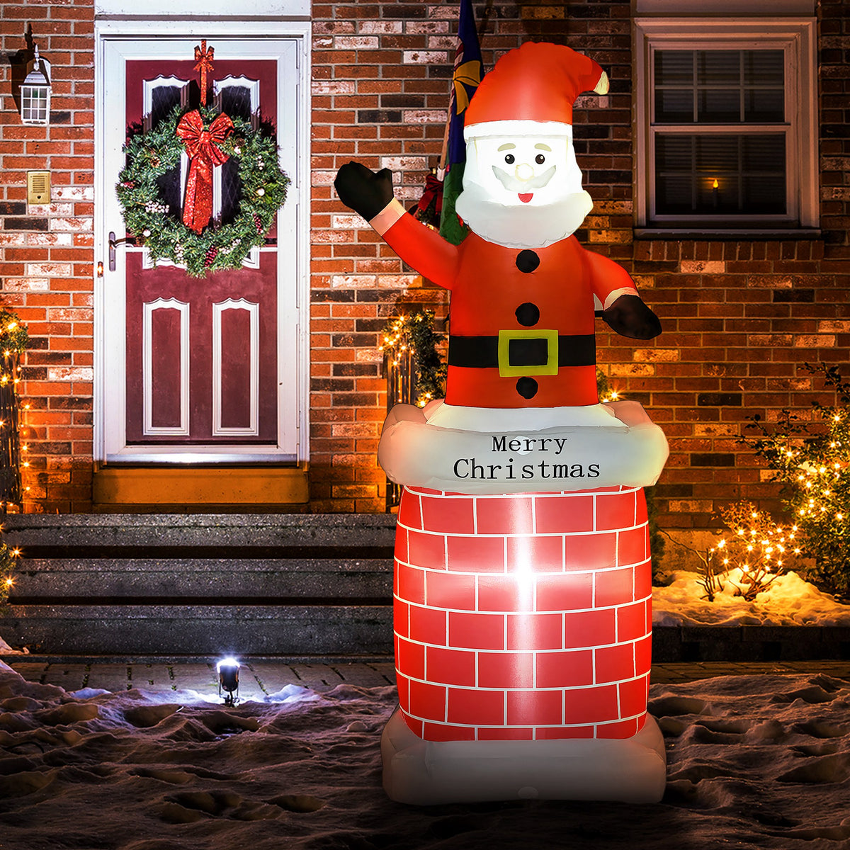 Père Noël gonflable avec cheminée lumineux LED hauteur 210 cm polyester imperméable rouge blanc noir-9