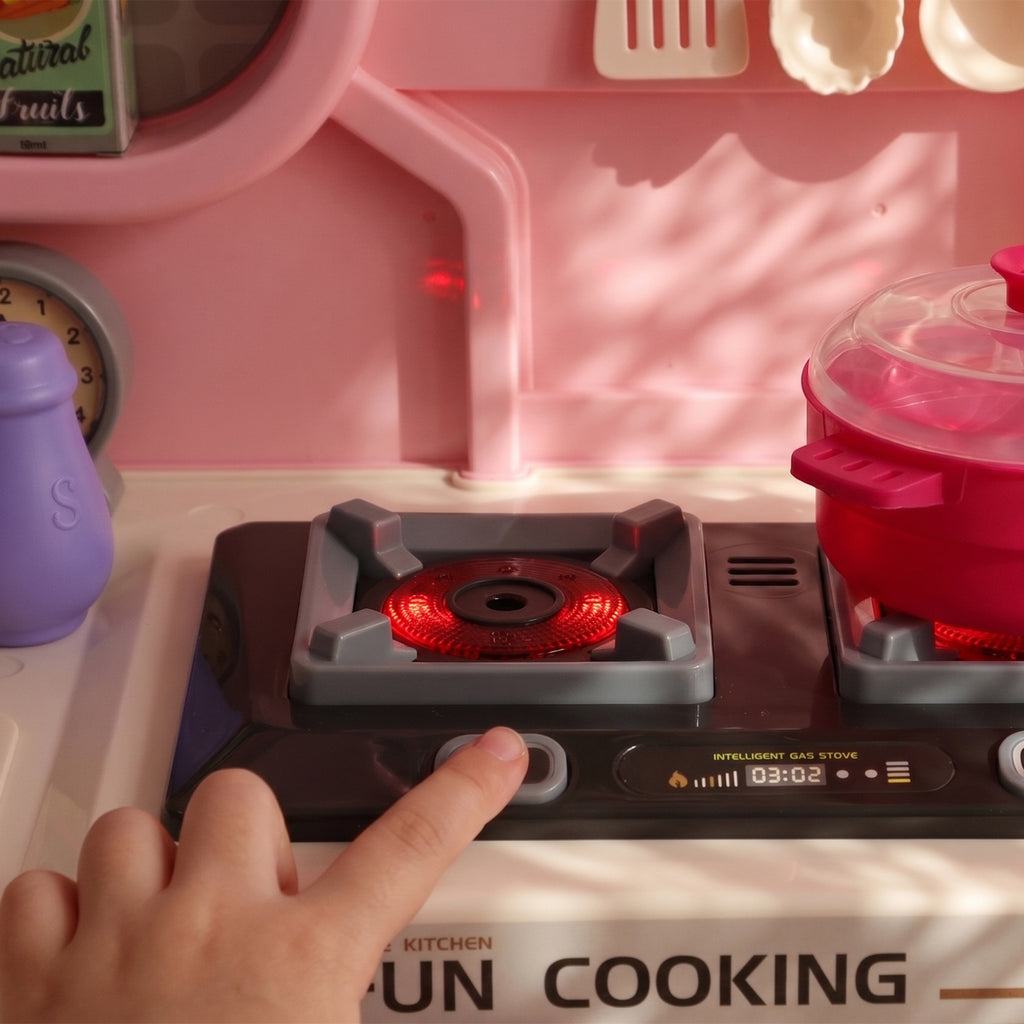 Cuisine pour Enfants Interactive, 33 Accessoires, avec Sons, Lumières, Rangement, 3-6 Ans, 67x25x87cm, Rose-8