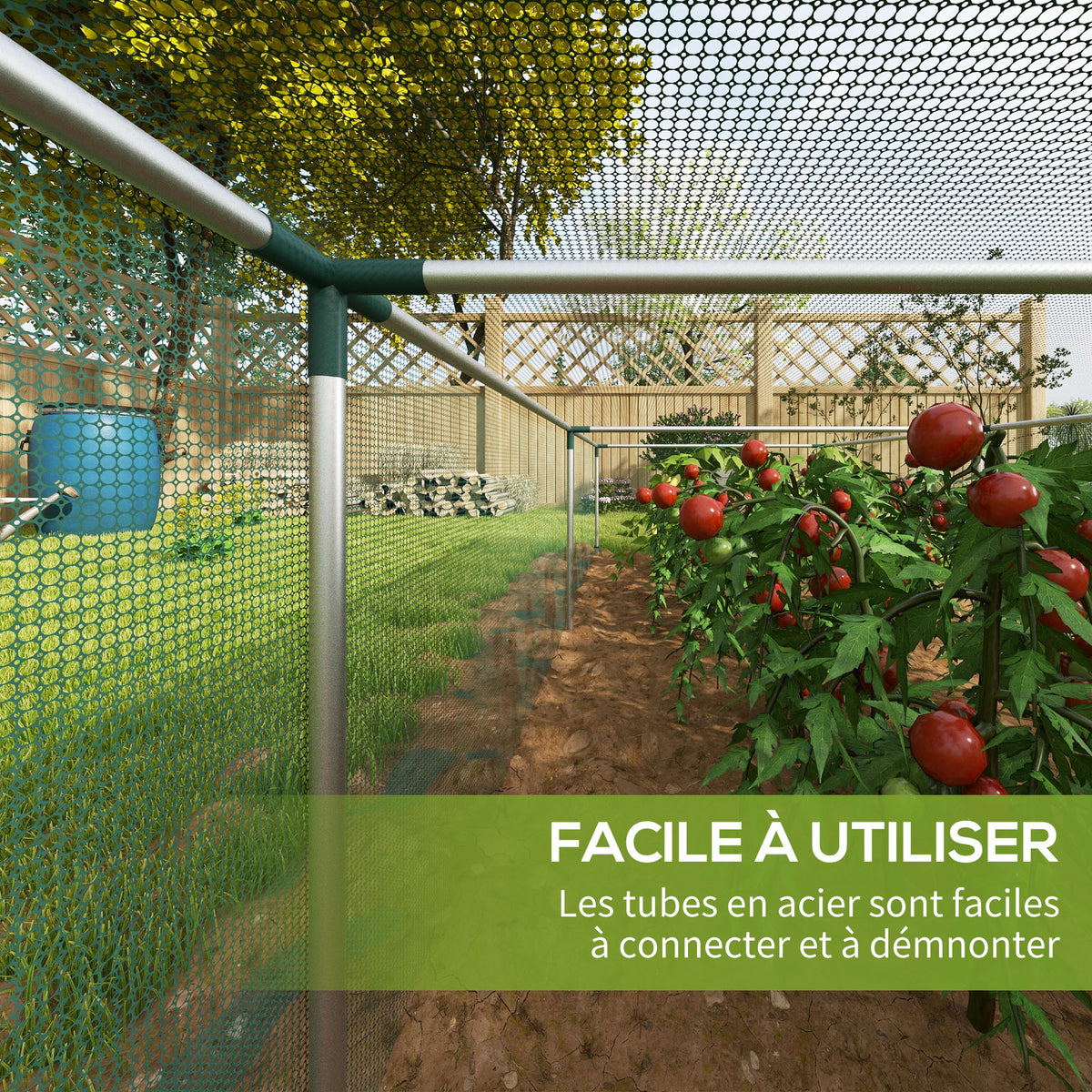 Serre de jardin serre à tomates filet protection porte zippée enroulable HDPE, dim. 125L x 373l x 62,5H cm-4