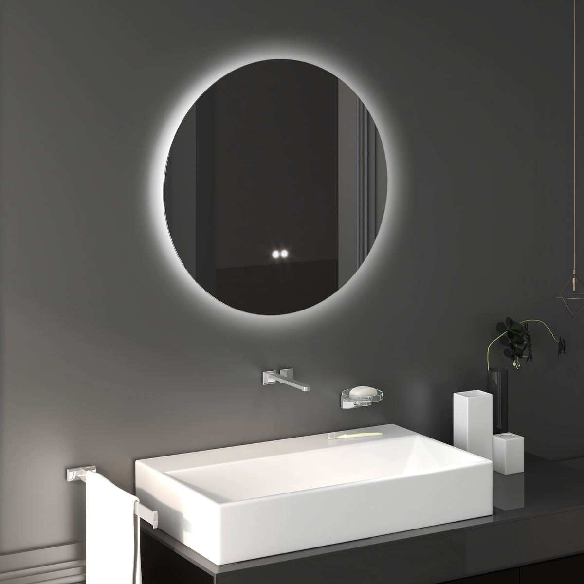 Miroir rond lumineux LED de salle de bain Ø 70 cm mural avec éclairage interrupteur tactile système antibuée  35 W gris-9