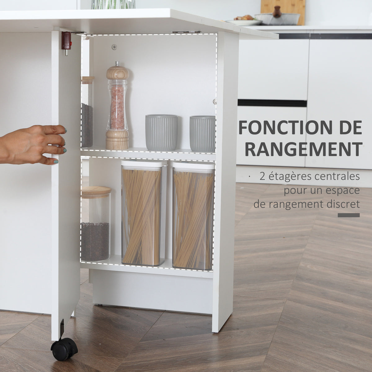 Table pliante de cuisine salle à manger amovible sur roulettes 75L x 140l x 74H cm blanc-4