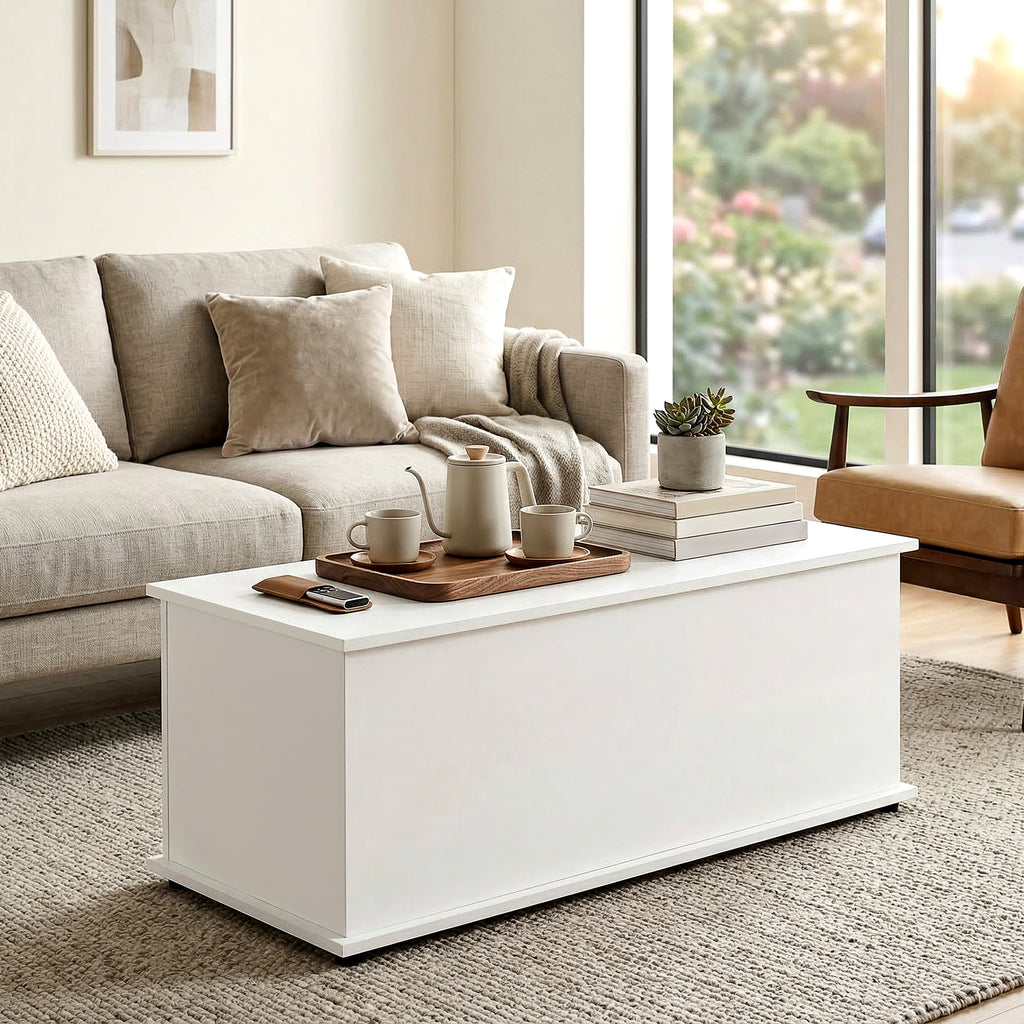 Coffre de rangement, banc de rangement avec couvercle rabattable et charnières de sécurité, banc chaussures, meuble d'entrée, couloir, chambre, salon, 100 x 40 x 40 cm, blanc-9