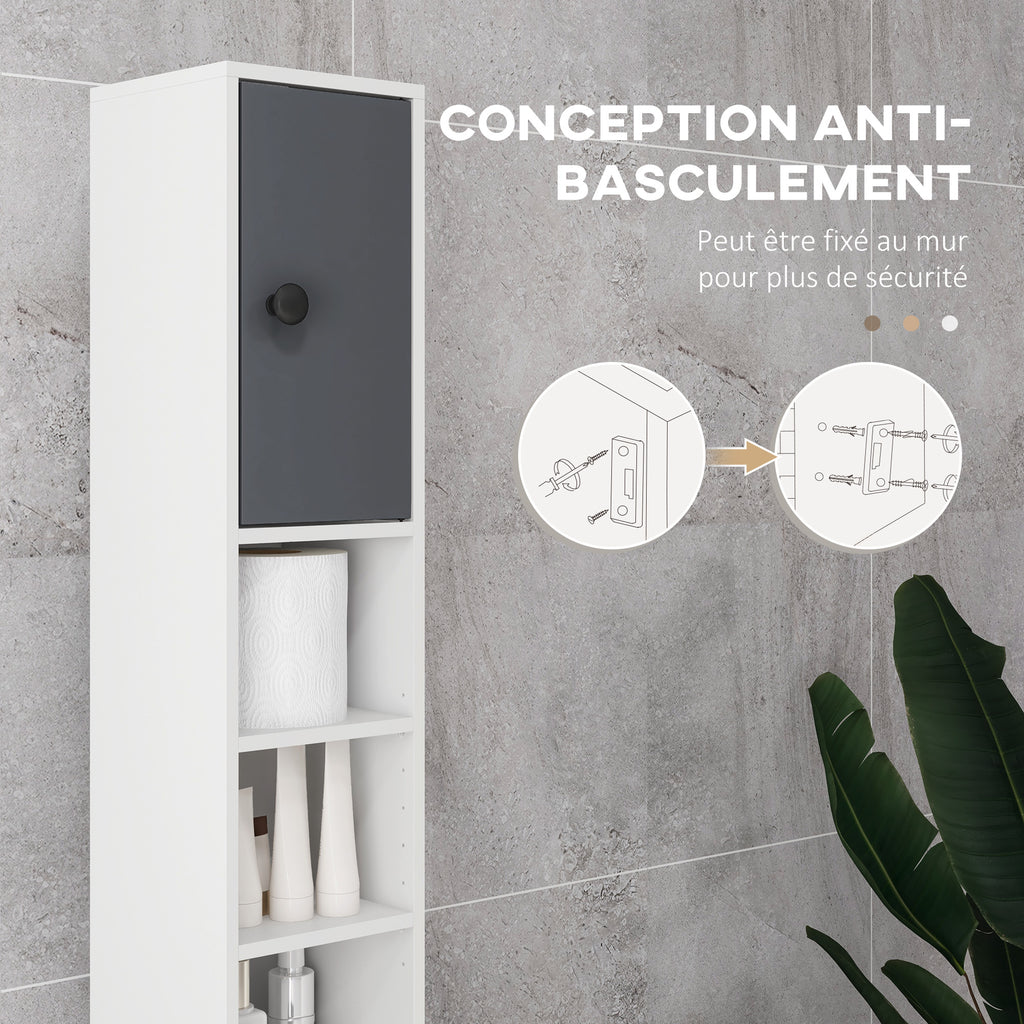 Colonne de rangement armoire haute pour salle de bain 1 tiroir 4 étagères réglables et 2 placards 20 x 20 x 180 cm gris-4