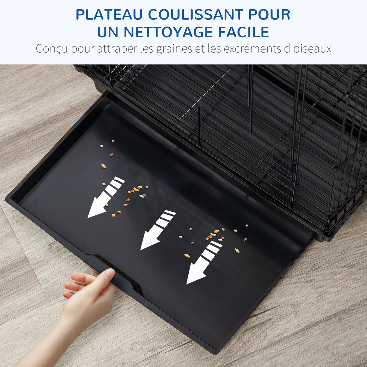 Cage à oiseaux en métal avec mangeoires perchoirs plateau amovible poignée dim. 40L x 40l x 59H cm noir-4