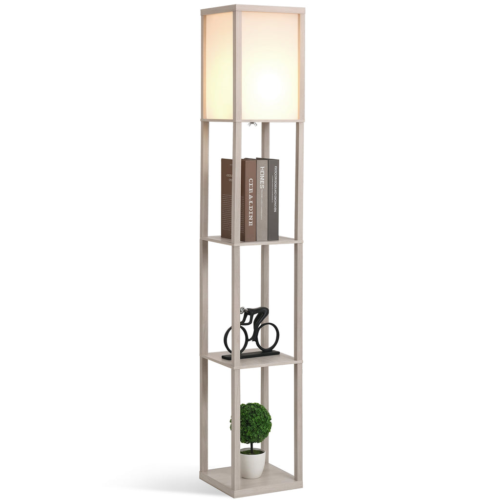 Lampadaire étagère 26L x 26l x 160H cm 3 étagères 4 Niveaux MDF chêne-0