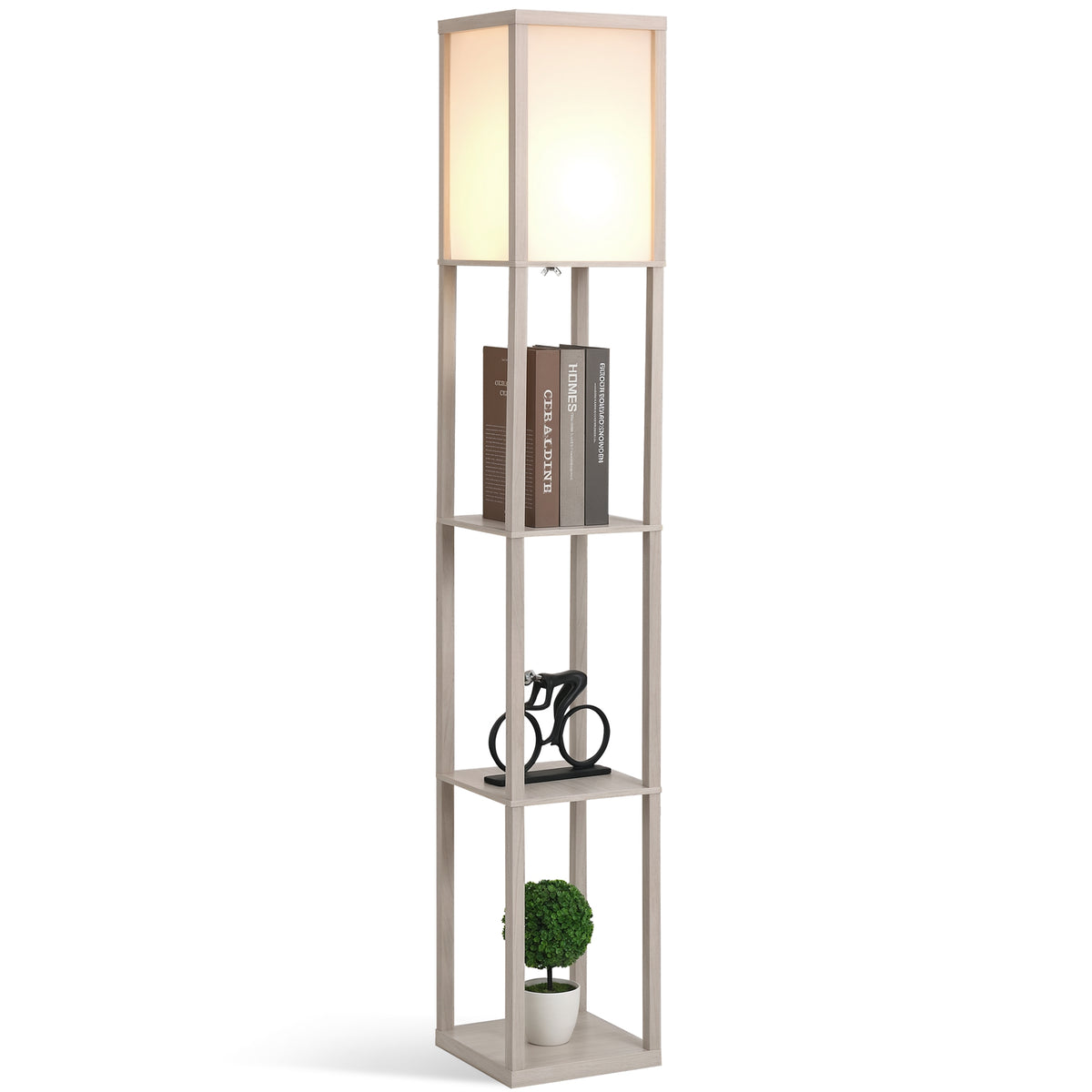 Lampadaire étagère 26L x 26l x 160H cm 3 étagères 4 Niveaux MDF chêne-0